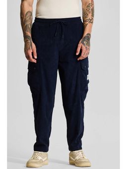 Snitch - Navy Blue Solid Relaxed Casual Cargo Pants for Men