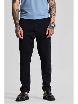 Snitch - Black Self-Design Slim Formal Trouser for Men