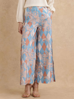 RAREISM - Diyan Light Multi-Color Geometric Print Wide Ankle Length Trouser