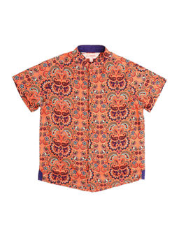 Lil Drama - Sassy Boho Boys Orange Printed Shirt From The Sibling Collection