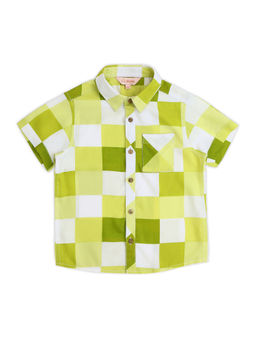 Lil Drama - Sassy Boho Boys Green Printed Shirt From The Sibling Collection