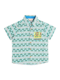 Lil Drama - Sassy Boho Boys Green Printed Shirt From The Sibling Collection
