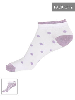 Jockey - White & Lilac Melange Women Low Show Socks Pack of 2 - Style Number- 7480 (Free Size)