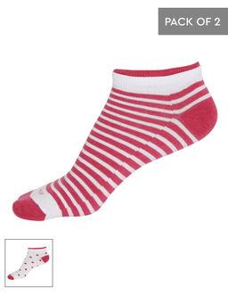 Jockey - White & Raspberry Melange Women Low Show Socks Pack of 2 - Style Number- 7480 (Free Size)