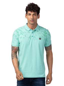 Spykar - Turquoise Polo Collar Half Sleeves Blended T-Shirt for Men
