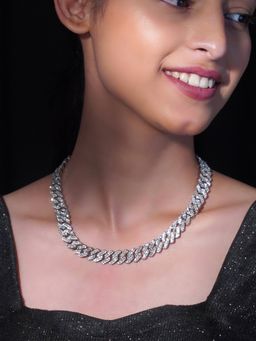 Niscka - Silver Plated American Diamonds & Cubic Zircon Stones Studded Necklace