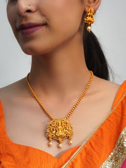 Niscka - Traditional Gold Plated Brass Temple Jewellery Set with Earrings
