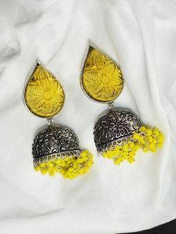 Niscka - Traditional Yellow Oxidized Jhumki Earrings