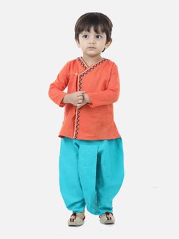 BownBee - Front Open Embroidered Kurta Dhoti for Boys- Orange (Set of 2)
