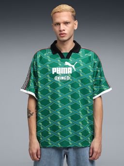 Puma - King Men's Relaxed V-Neck Football Polo T-Shirt - Green