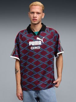 Puma - King Men's Relaxed V-Neck Football Polo T-Shirt - Red