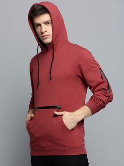 SHOWOFF - Mens Hooded Solid Maroon Pullover Sweatshirt
