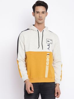 Cantabil - Hooded Colour Blocked Mustard Casual Sweatshirt