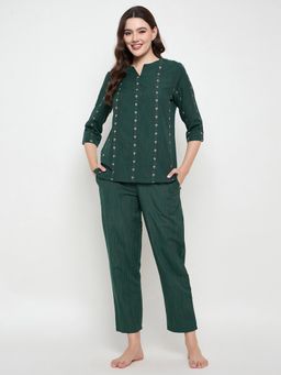 Clovia - Green Printed Top and Pyjama (Set of 2)
