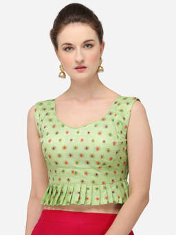 Amrutam Fab - Womens Jacquard Light Green Stiched Blouse With V Neck