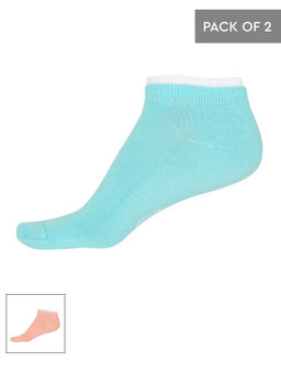 Jockey - Blue Radience & Apricot Blush Women Low Ankle Socks Pack of 2 - Style Number-7491 (Free Size)