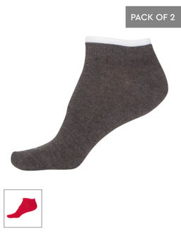 Jockey - Charcoal Melange & Red Love Women Low Ankle Socks Pack of 2 - Style Number- 7491 (Free Size)