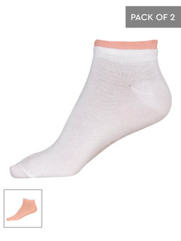 Jockey - White & Apricot Blush Women Low Ankle Socks Pack of 2 - Style Number- 7491 (Free Size)