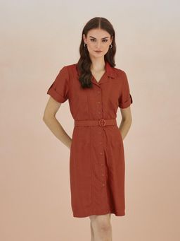 Latin Quarters - Rust Solid Regular Dress with Belt