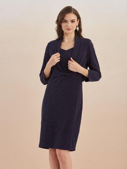 Latin Quarters - Navy Blue Solid Regular Dress with Jacket