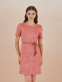Latin Quarters - Pink Solid Regular Dress with Belt