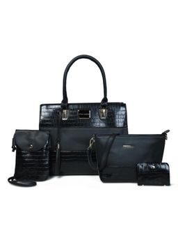 Pelle Luxur - Stylish Black Satchel Bag for Women with Pouch (Set Of 4) (M)