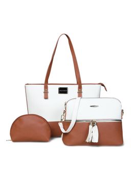 Pelle Luxur - Stylish White/Cog C Satchel Bag for Women with Pouch (Set Of 3) (M)