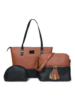 Pelle Luxur - Stylish Golden/Black Satchel Bag for Women with Pouch (Set Of 3) (M)