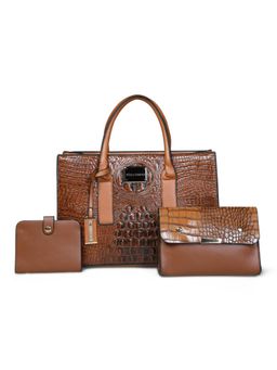 Pelle Luxur - Stylish Brown Satchel Bag for Women with Pouch (Set Of 3) (M)