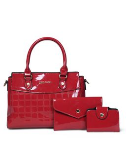 Pelle Luxur - Stylish Maroon Satchel Bag for Women with Pouch (Set Of 3) (M)