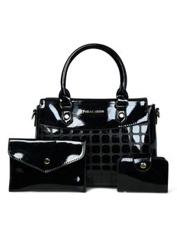 Pelle Luxur - Stylish Black Satchel Bag for Women with Pouch (Set Of 3) (M)