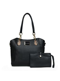 Pelle Luxur - Stylish Black Satchel Bag for Women with Pouch (Set Of 2) (M)