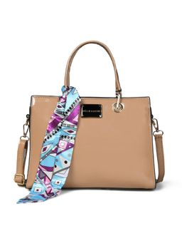 Pelle Luxur - Stylish Camel Brown Satchel Bag for Women with Scarf (M)