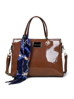 Pelle Luxur - Stylish Chocolate Brown Satchel Bag for Women with Scarf (M)