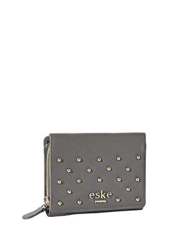 Eske - Melba Grey Solid Womens Genuine Leather Trifold Wallet