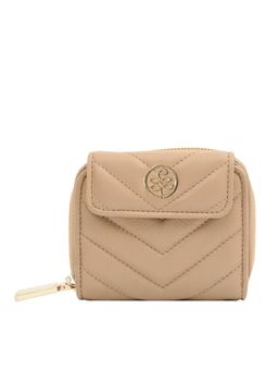 Eske - Medina Beige Solid Womens Genuine Leather Small Zip Around Wallet