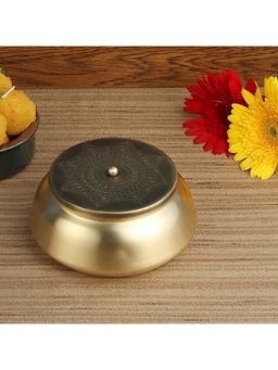 NAKSHIKATHAA - Dohar Brass Flat Base Jar (Antique Finish)