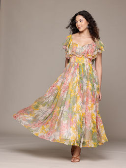 Label Ritu Kumar - Multi Floriane Off Shoulder Maxi Dress