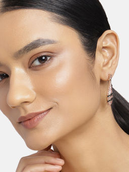 Estele - Rose Gold Plated Crystallized Hanging Baton Earrings for Women