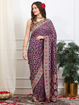 Dress & Dazzle - Purple Khaddi Georgette Saree with Unstitched Blouse