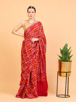 Dress & Dazzle - Red Gharchola Gajji Silk Saree with Unstitched Blouse