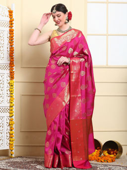 Dress & Dazzle - Empress Pink Katan Silk Saree with Unstitched Blouse