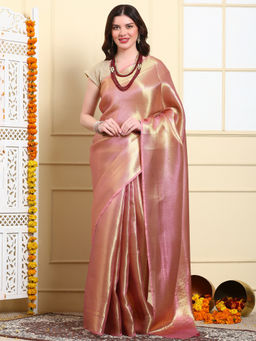 Dress & Dazzle - Pink Tissue Organza Saree with Unstitched Blouse