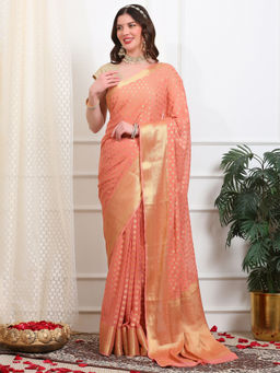 Dress & Dazzle - Peach Georgette Saree with Unstitched Blouse