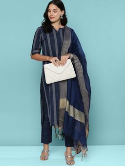 KVS FAB - Women Handloom Cotton Blue Unstitched Dress Material