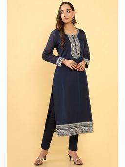Soch - Women Blue Chanderi Embroidered Kurta