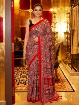 Nyri - Printed Mirrorwork Modal Silk Saree - Red