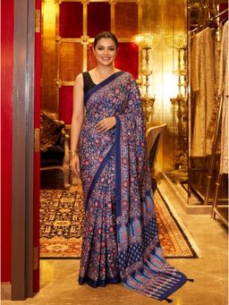 Nyri - Printed Mirrorwork Modal Silk Saree - Blue