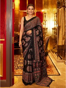 Nyri - Embellished Mirrorwork Modal Silk Saree - Black