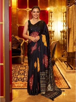 Nyri - Printed Mirrorwork Modal Silk Saree - Black